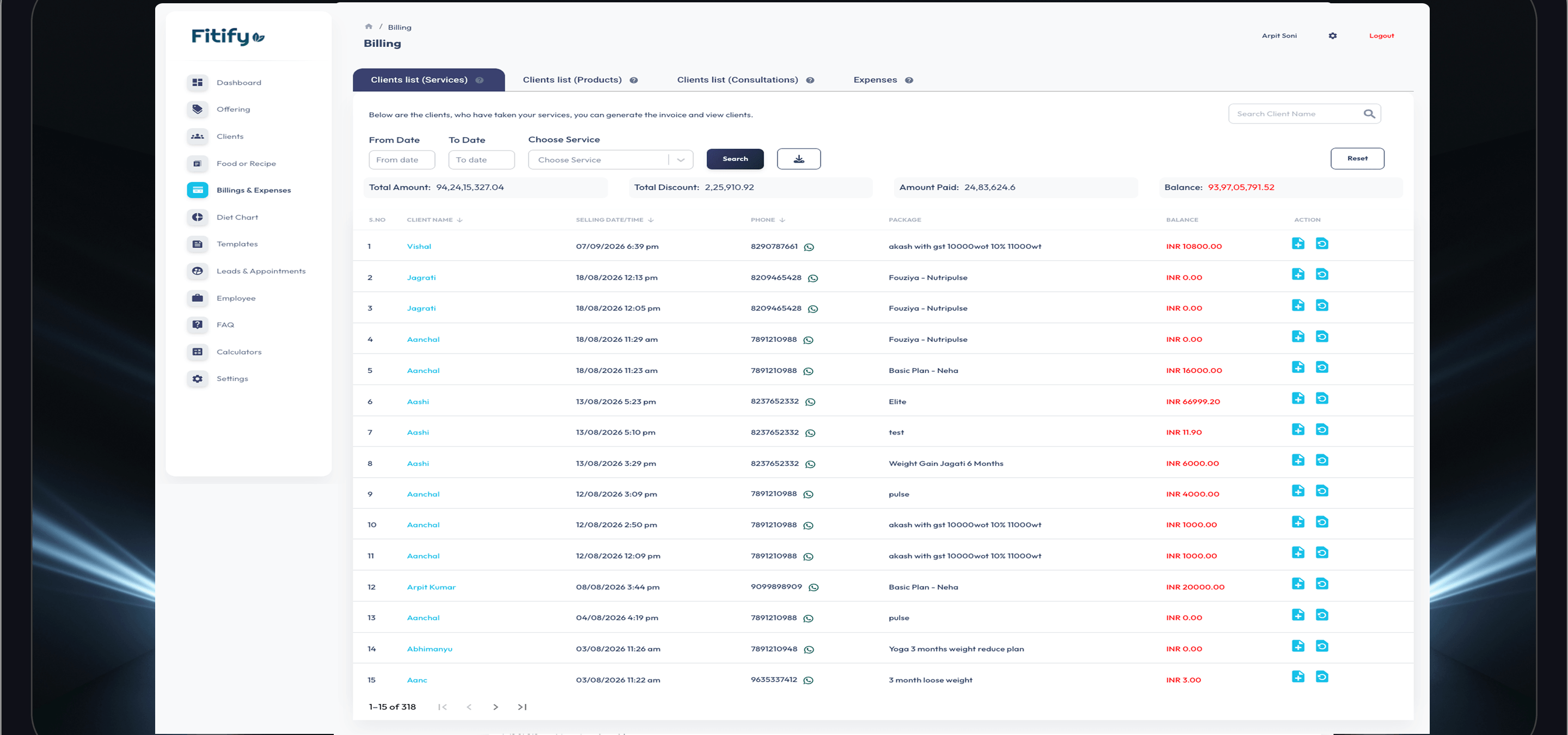 Fitify billing and expenses dashboard