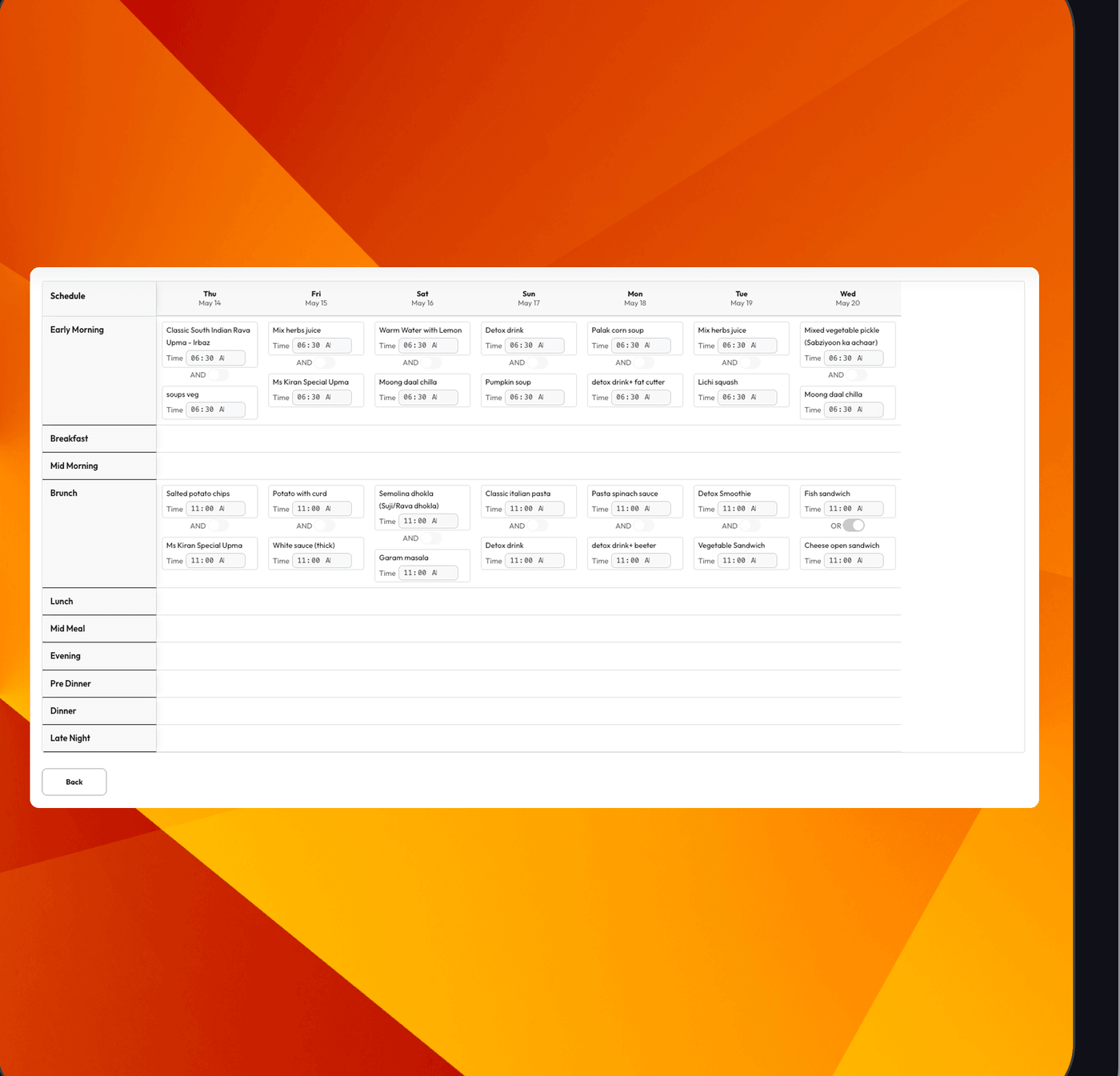 Fitify weekly meal schedule and diet chart management