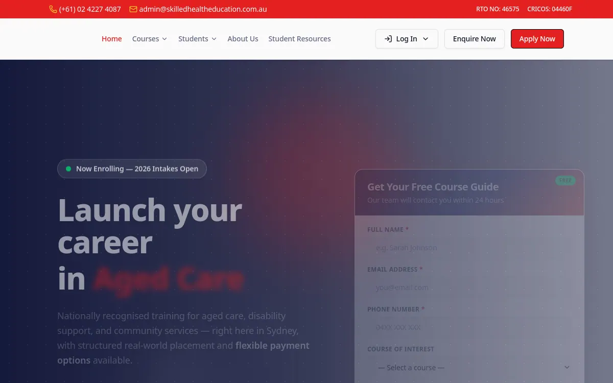 Advance Skill Institute website homepage screenshot