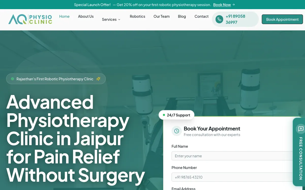 AQ Health Care physiotherapy clinic website homepage screenshot