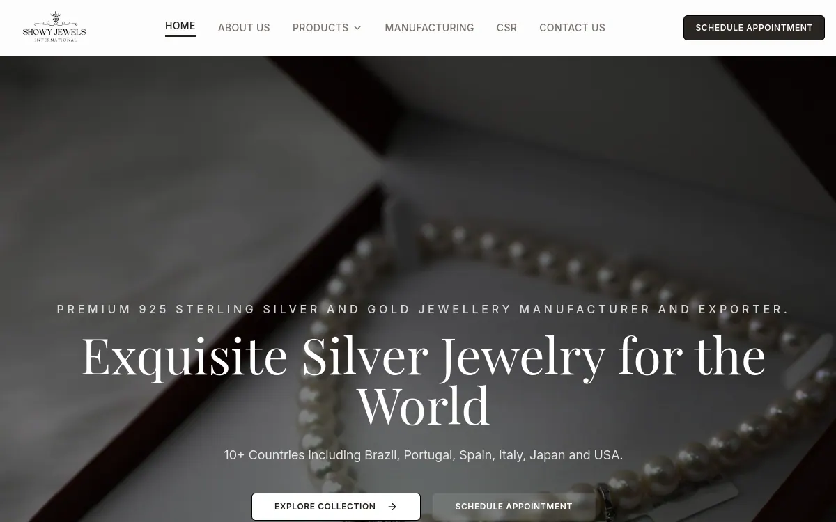 Showy Jewels International website homepage screenshot